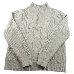 LOFT Sweater Mens XL Gray Heather Cable Knit Soft Long‎ Sleeve 1/4 Zip Pullover